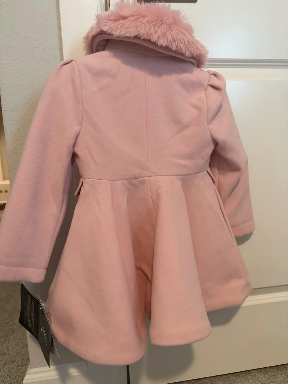 Rothschild Light Pink Faux Fur Collar Double-Breasted Pea Coat